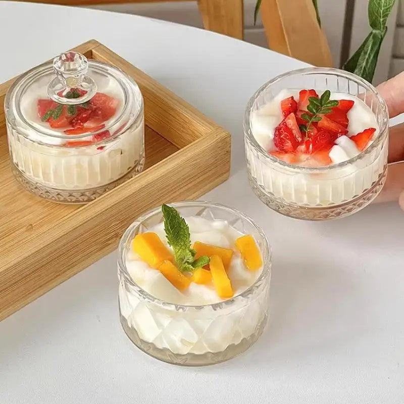 1 unidad de elegantes copas de cristal para helado y postres con tapa - perfectas para pudin, yogur y gelato - ideales para uso doméstico y comercial