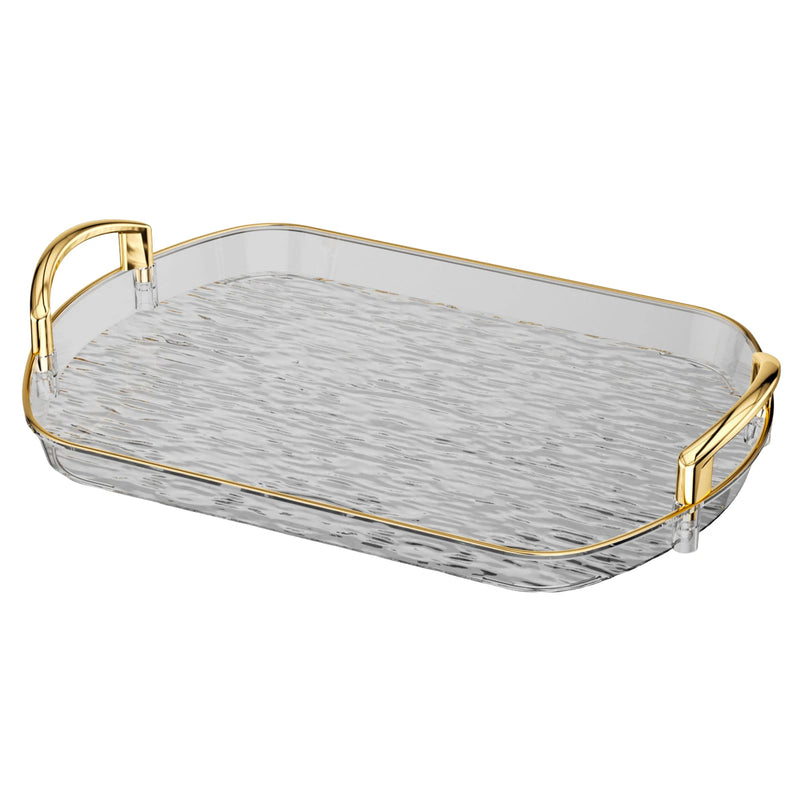 Bandeja de servir de plástico transparente con asas, bandeja versátil para té y comidas, ideal para el hogar, restaurantes y cafeterías.