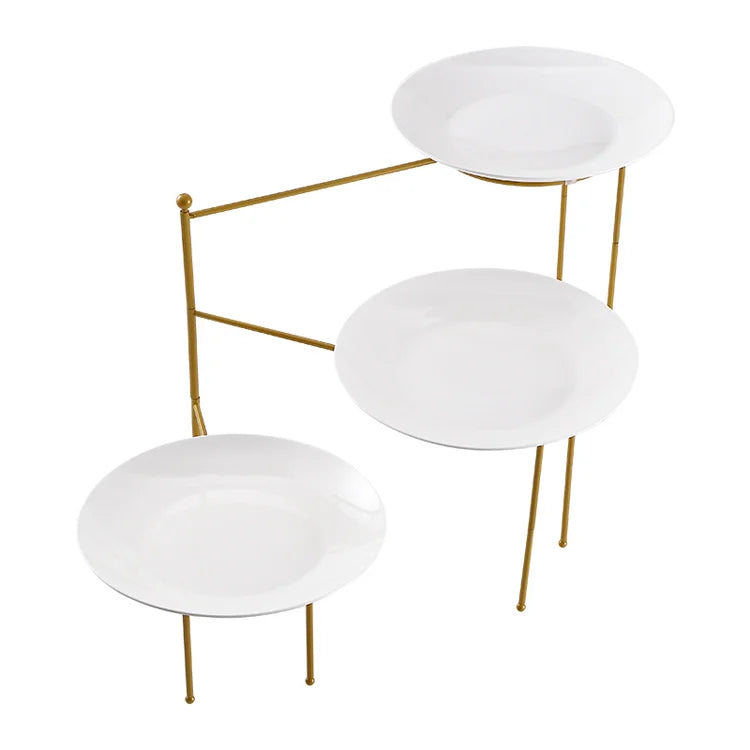 Présentoir Gâteau Rotatif 3 Étages Céramique Doré