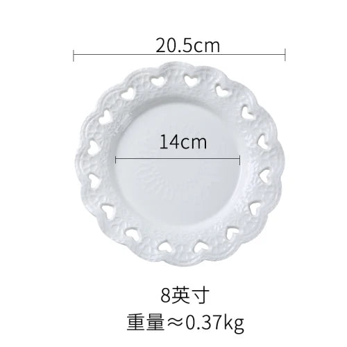 Plato de postre con forma de corazón de estilo europeo, plato para dim sum, plato para carne de estilo occidental, vajilla de cerámica para el hogar, artículos de cocina