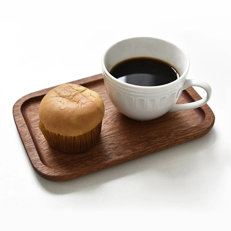 Bandeja de café de nogal tamaño grande, plato de madera para comida, taza, cena, pastel, pan, bandeja de madera maciza, accesorios decorativos de cocina