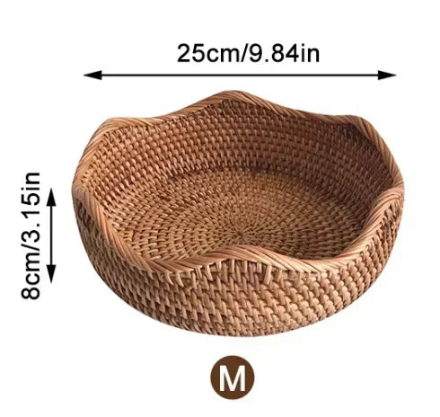 Nueva cesta de almacenamiento tejida a mano, bandeja de almacenamiento de ratán, cesta de mimbre, cesta para pan, frutas, desayuno, té, picnic, cesta de almacenamiento para cocina