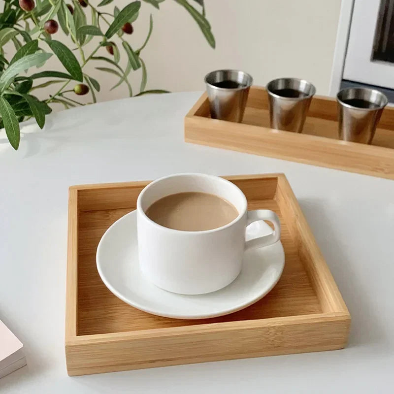 Bandeja de té rectangular de MADERA Bandeja de servicio de madera Plato Fruta Pan Comida Bandeja de almacenamiento Soporte de vajilla Suministros de cocina para el hogar