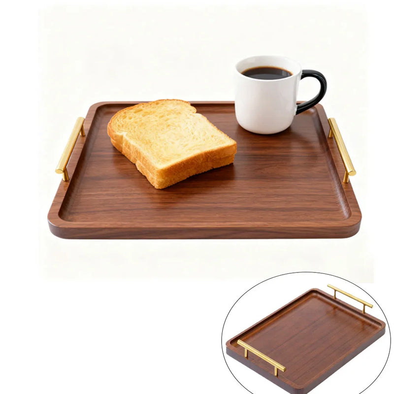 Plateau de Service Bois Poignées Dorées