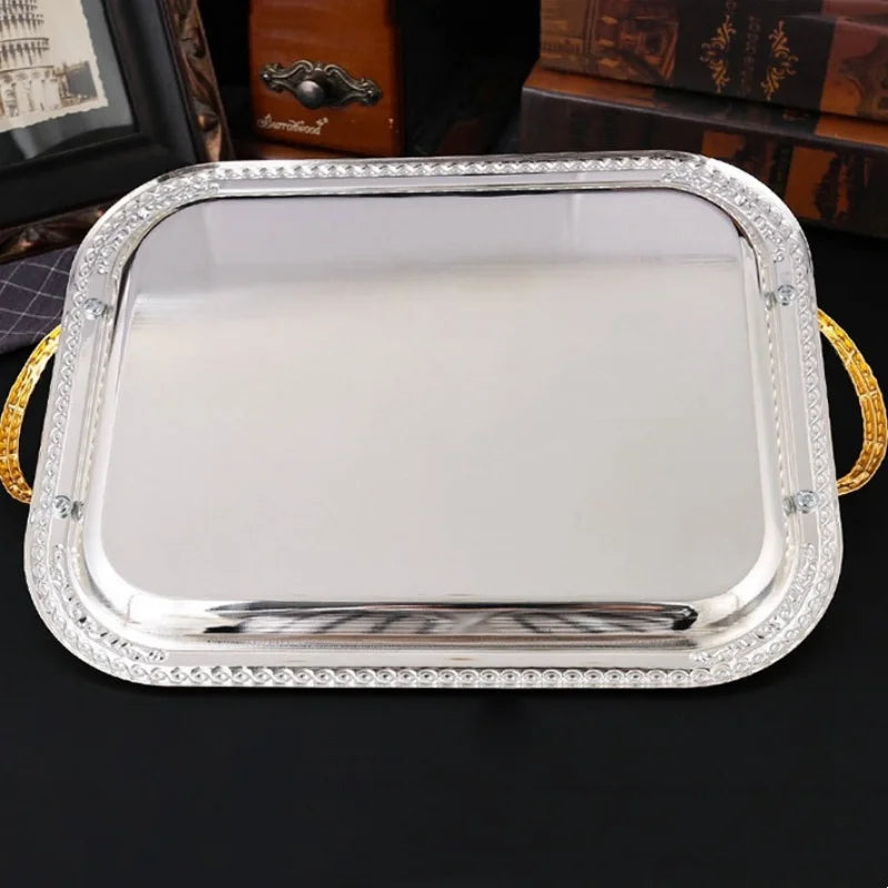 Bandeja de frutas, plato de metal para pasteles, disco portátil para aperitivos de superficie lisa plateada, organizador de frutos secos, decoración de escritorio para fiestas de boda