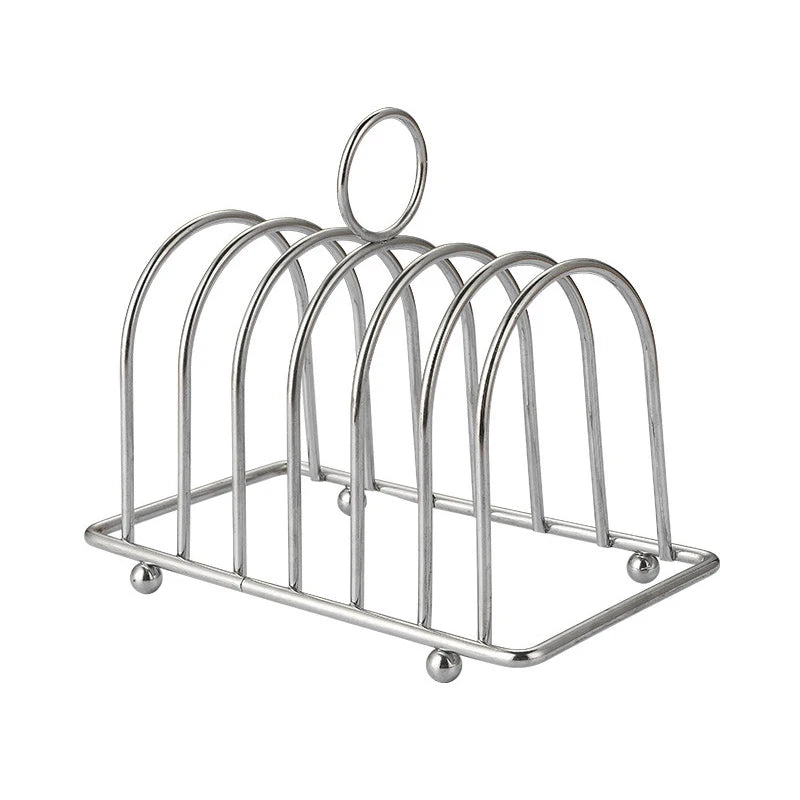 Rejilla para tostadas de acero inoxidable, soporte para 6 rebanadas de pan con asa, organizador de tostadas y soporte para servir.