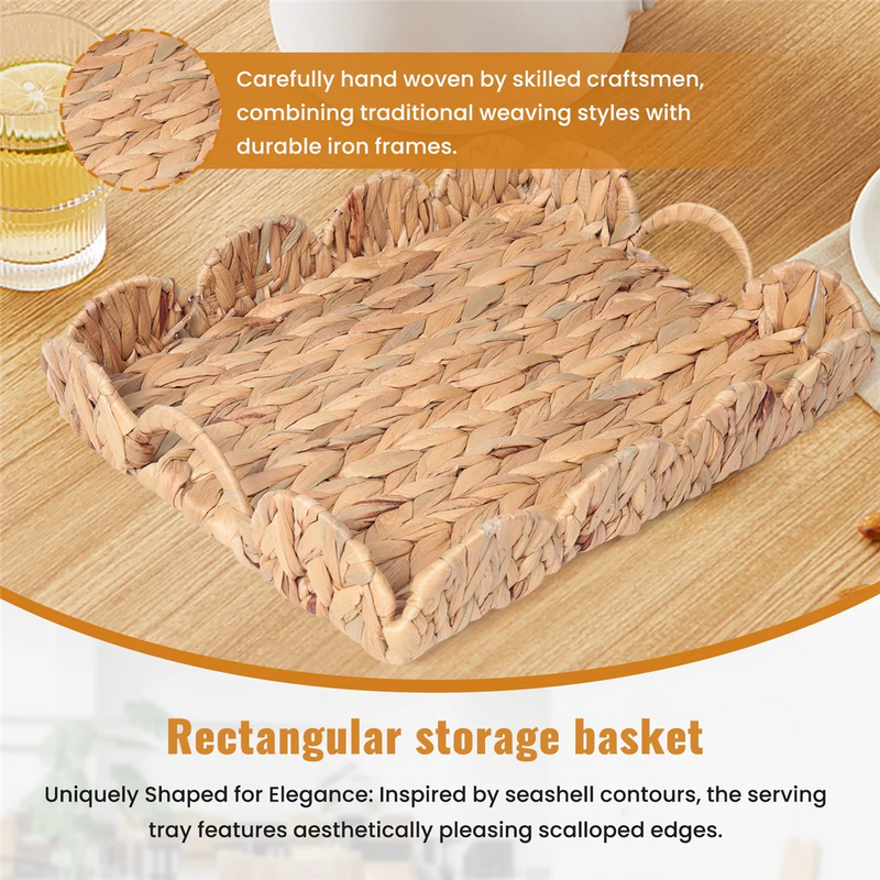 ¡Sorprendente! Bandeja rectangular con borde festoneado, bandeja rectangular con asas integradas, bandeja decorativa para mesa de centro