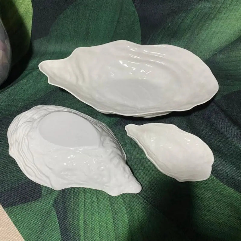 Plato de cerámica para sashimi, vajilla con forma de concha de ostra, plato de almacenamiento creativo, plato de ensalada multifuncional reutilizable para frutas