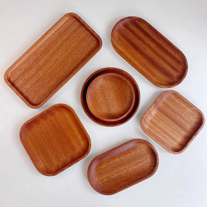 Bandeja de café de nogal tamaño grande, plato de madera para comida, taza, cena, pastel, pan, bandeja de madera maciza, accesorios decorativos de cocina