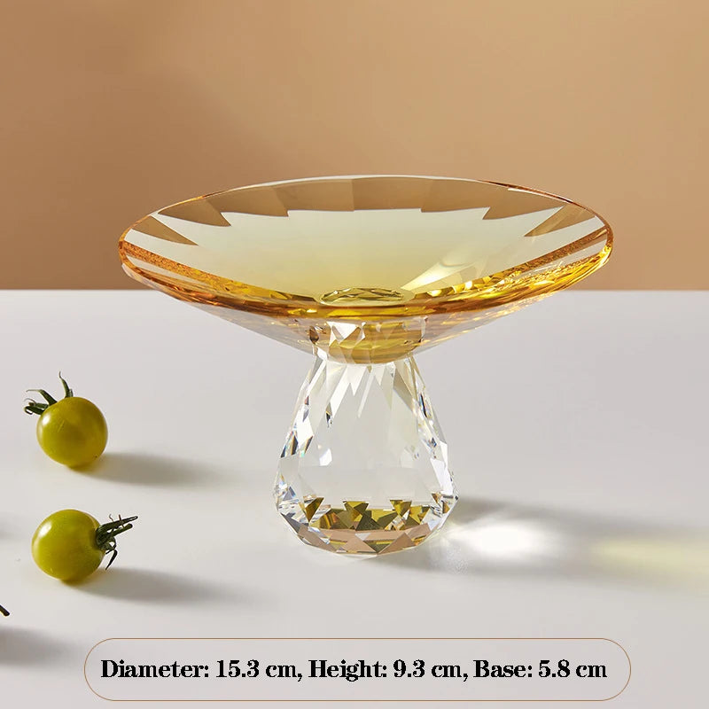 Plato de fruta de cristal transparente, bandeja con pedestal de lujo ligero para aperitivos y postres, bandeja de almacenamiento para entrada, plato decorativo para el hogar
