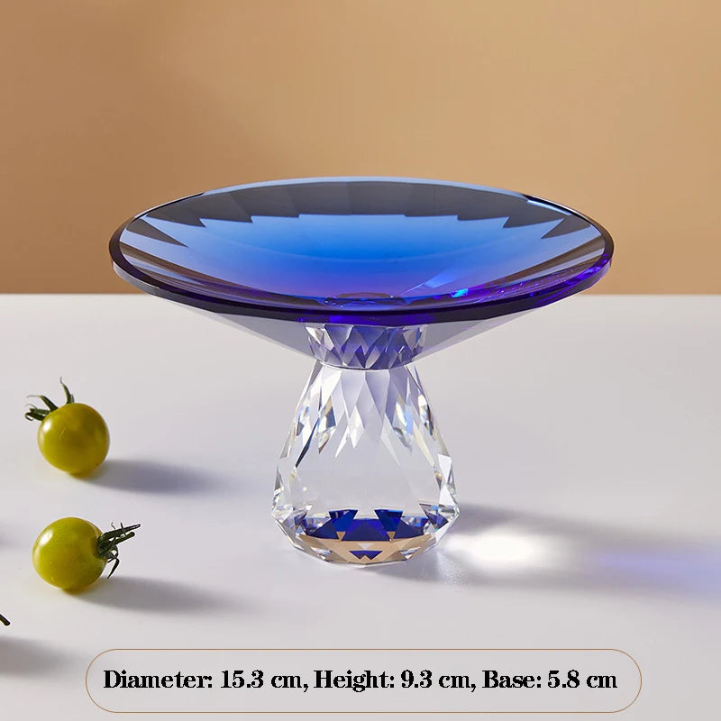 Plato de fruta de cristal transparente, bandeja con pedestal de lujo ligero para aperitivos y postres, bandeja de almacenamiento para entrada, plato decorativo para el hogar