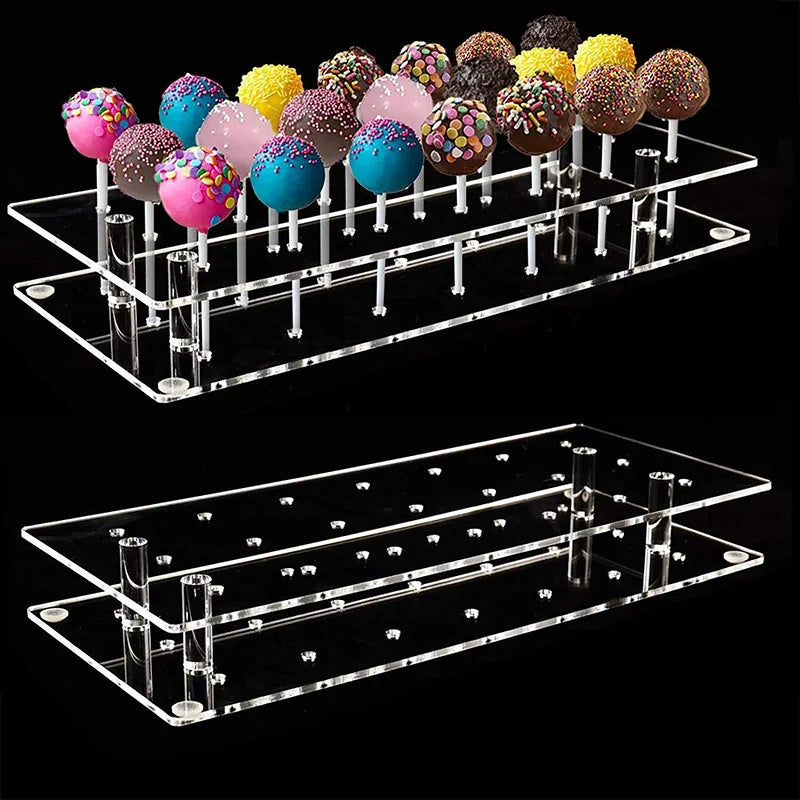 Soporte de exhibición acrílico de 21 agujeros para cake pops, expositor transparente, soporte desmontable para piruletas de pastel de cumpleaños
