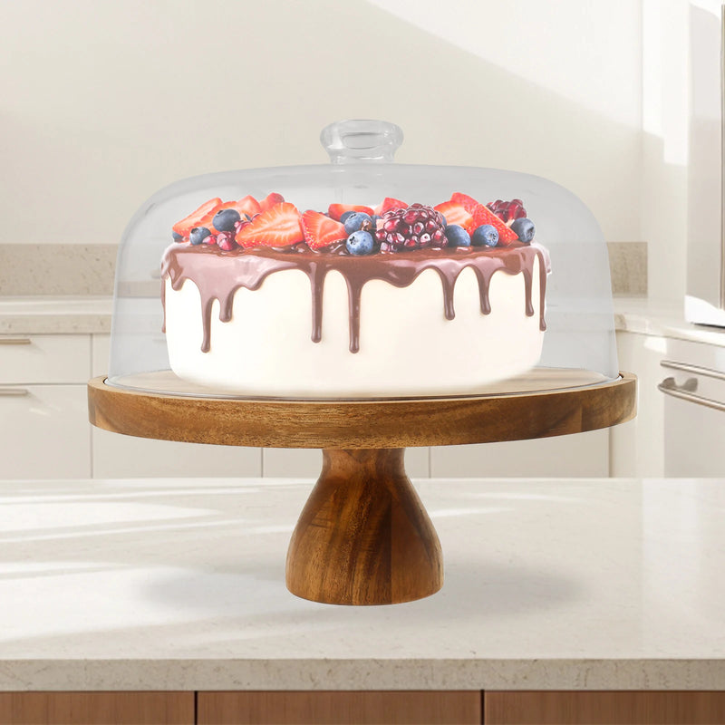 Présentoir Gâteau Bois avec Couvercle