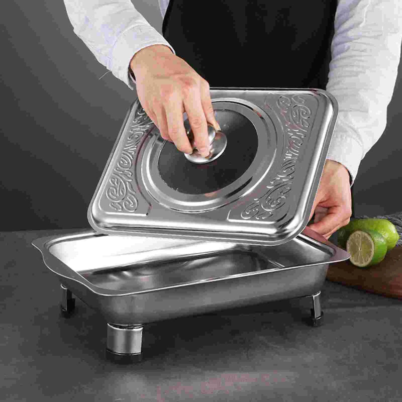 Plat de Service Buffet Inox Rectangulaire avec Couvercle
