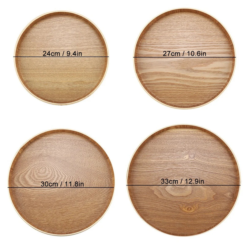 Bandeja de servicio de madera para té, frutas, dulces, comida, decoración del hogar, vajilla redonda, ensalada, plato de postre, accesorios de cocina