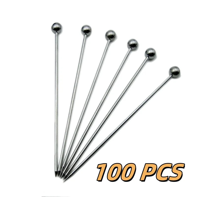 10/50/100 piezas de palillos de acero inoxidable para cócteles, brochetas de frutas, palillos de dientes para fiestas, herramientas de bar, agitadores de bebidas, palillos para martini, artículos para fiestas