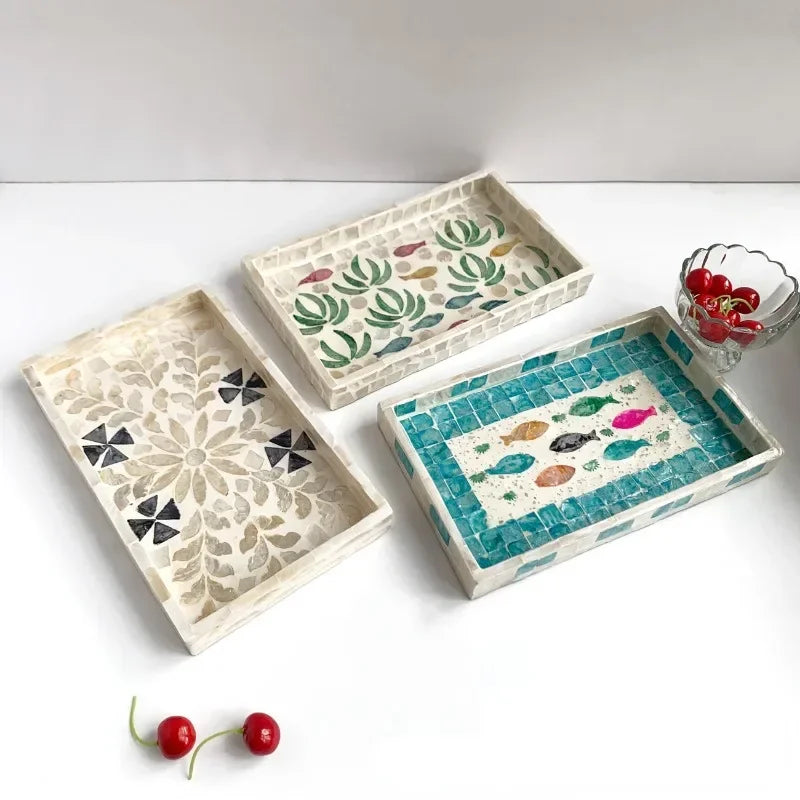 Bandeja rectangular de concha, plato de almacenamiento de concha ovalado de colores, decoraciones de almacenamiento para sala de estar, pastel, cafetería, restaurante, organizador de joyas