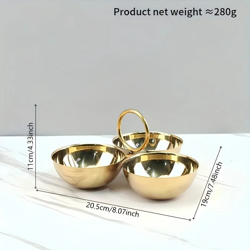 Cuencos para servir de acero inoxidable de 3 compartimentos, platos divididos para aperitivos con acabado pulido espejo, recipientes de comida para fiestas, hogar, cocina y comedor