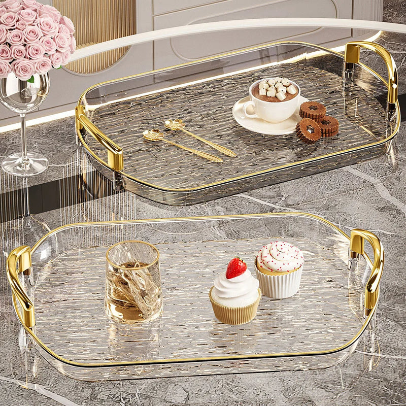 Bandeja de servir de plástico transparente con asas, bandeja versátil para té y comidas, ideal para el hogar, restaurantes y cafeterías.