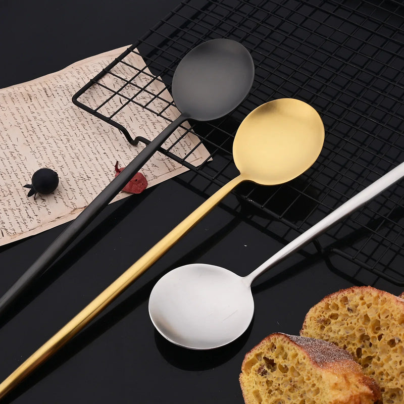 Juego de cubiertos para ensalada de 2 piezas, set de cubiertos dorados, cucharas, tenedores, mango largo, tenedor grande, juego de utensilios de acero inoxidable para servir.