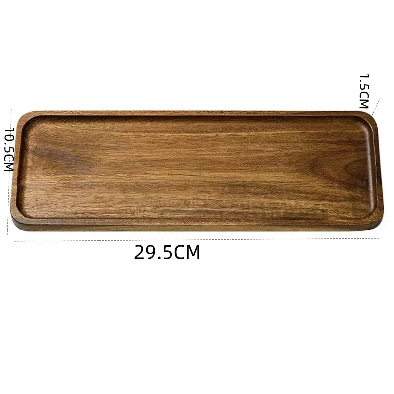 Bandeja rectangular de madera natural, plato para frutas, aperitivos, bandeja de almacenamiento de alimentos, bandeja de servicio para hotel u hogar, suministros de decoración