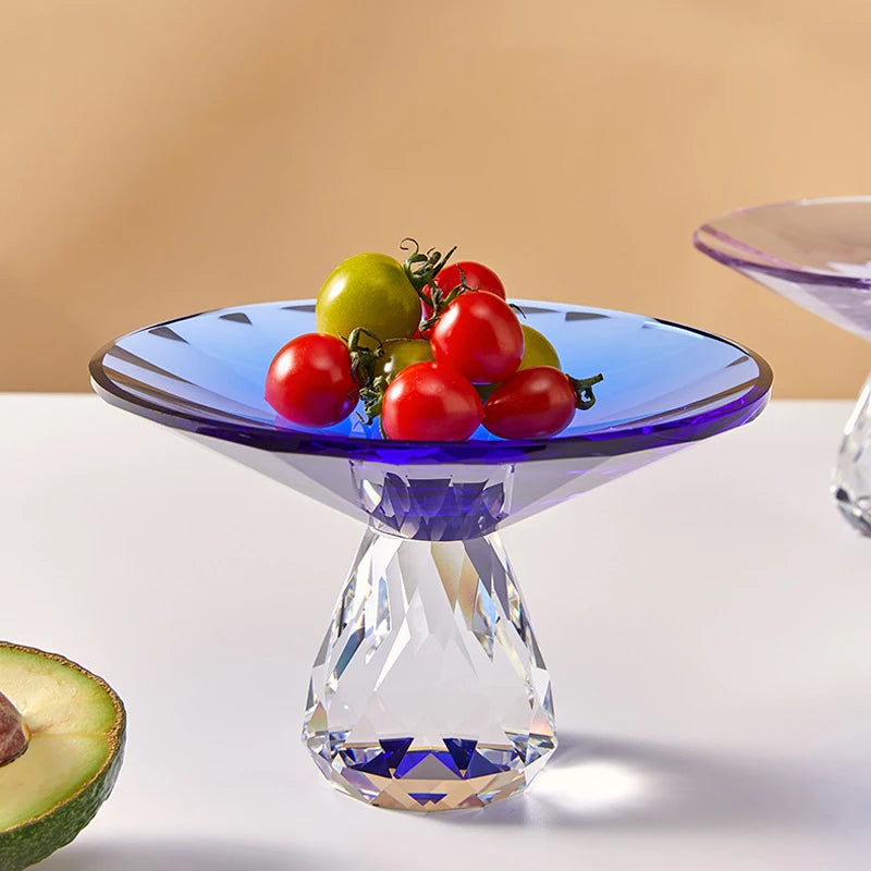 Plato de fruta de cristal transparente, bandeja con pedestal de lujo ligero para aperitivos y postres, bandeja de almacenamiento para entrada, plato decorativo para el hogar