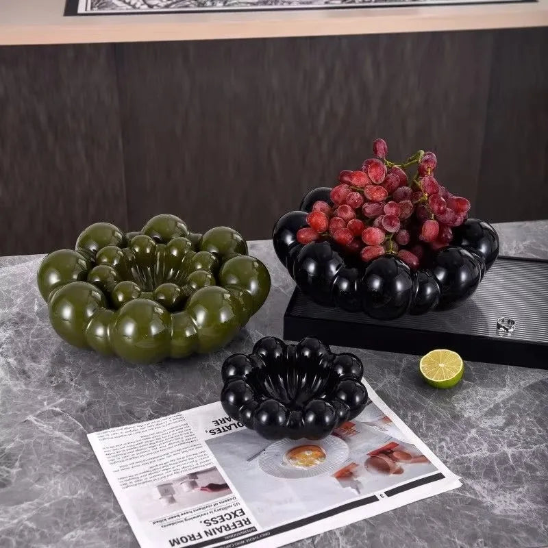Frutero de cerámica, arte abstracto, caja de almacenamiento para dulces, snacks y frutos secos, bandeja organizadora de joyas y cosméticos para dormitorio, hermoso adorno de interior