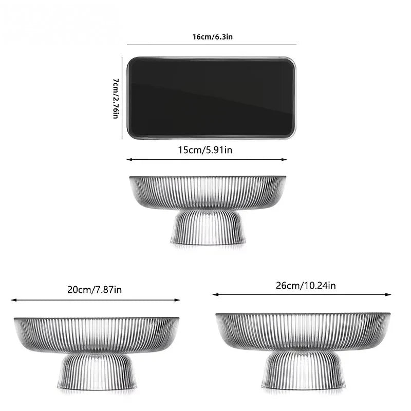 Frutero de cristal elegante, cuenco con pedestal estriado y transparente para frutas, ensaladas, postres y aperitivos, decorativo para mesa de comedor y cocina