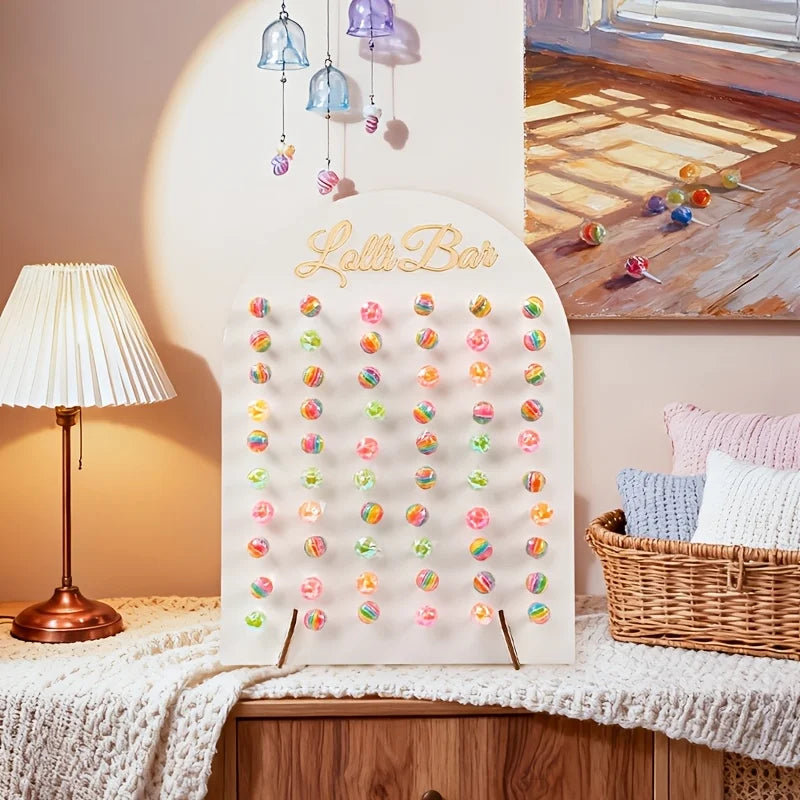1 soporte para piruletas de madera en forma de arco, decoración para fiestas de cumpleaños, bienvenida de bebé, centros de mesa y decoración de pasteles para eventos.
