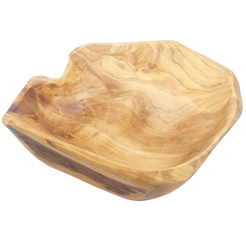 Ensaladera de madera para frutas, cuenco tallado a mano de raíz, frutero decorativo de madera real para salón, 15-19 cm