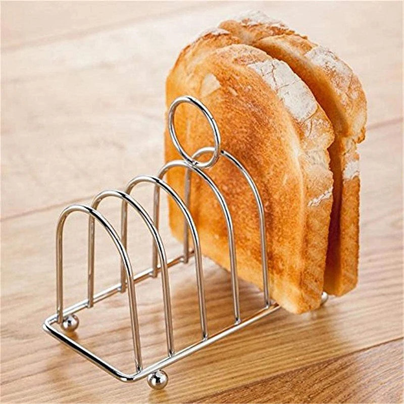 Rejilla para tostadas de acero inoxidable, soporte para 6 rebanadas de pan con asa, organizador de tostadas y soporte para servir.