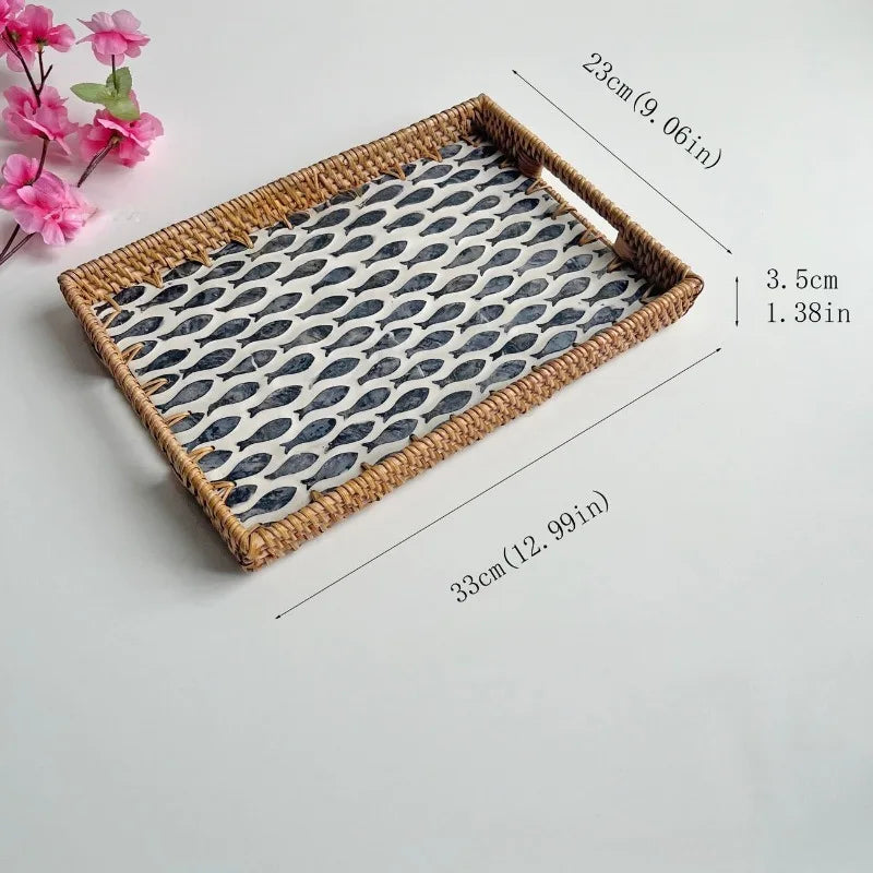 Plateau Rotin Coquillage Naturel Artisanal