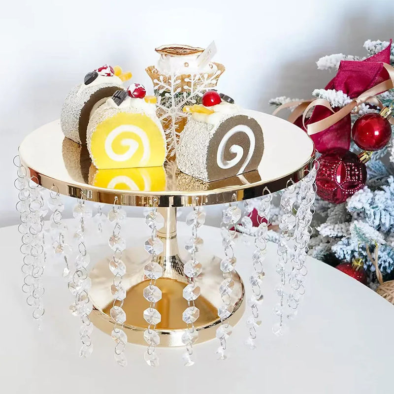 Présentoir Gâteau Doré à Perles Cristal