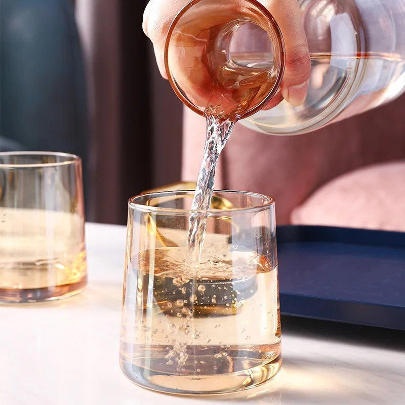 Jarra de agua de cristal estilo nórdico con tapa de madera, recipiente para bebidas frías, té, tetera, menaje del hogar, botella de agua transparente WF