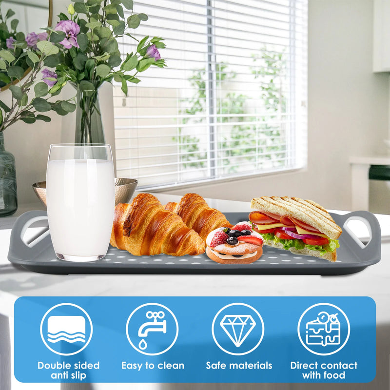 1/2Pcs Bandeja para servir alimentos con asa rectangular antideslizante de plástico, apta para lavavajillas, bandejas para el regazo para cocina en el hogar