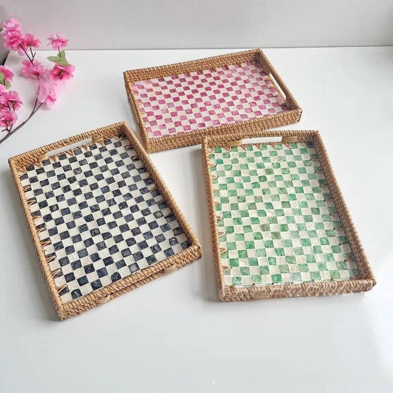 Plateau Rotin Coquillage Naturel Artisanal