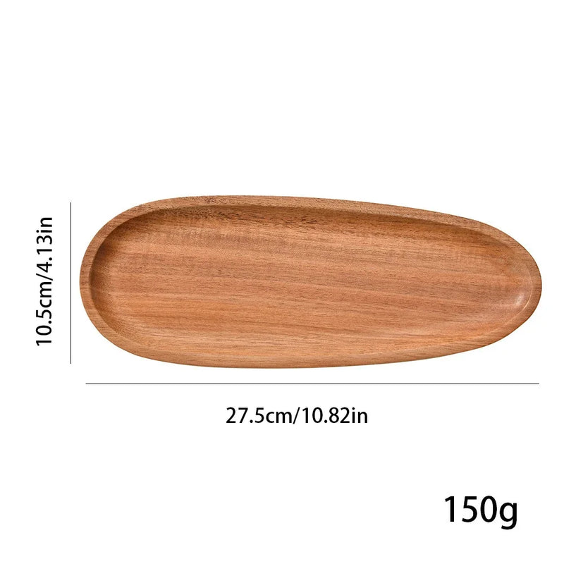 1 bandeja ovalada para servir comida, plato de madera de acacia para aperitivos y postres, bandeja de té, servidor de comida natural, platos para bebidas