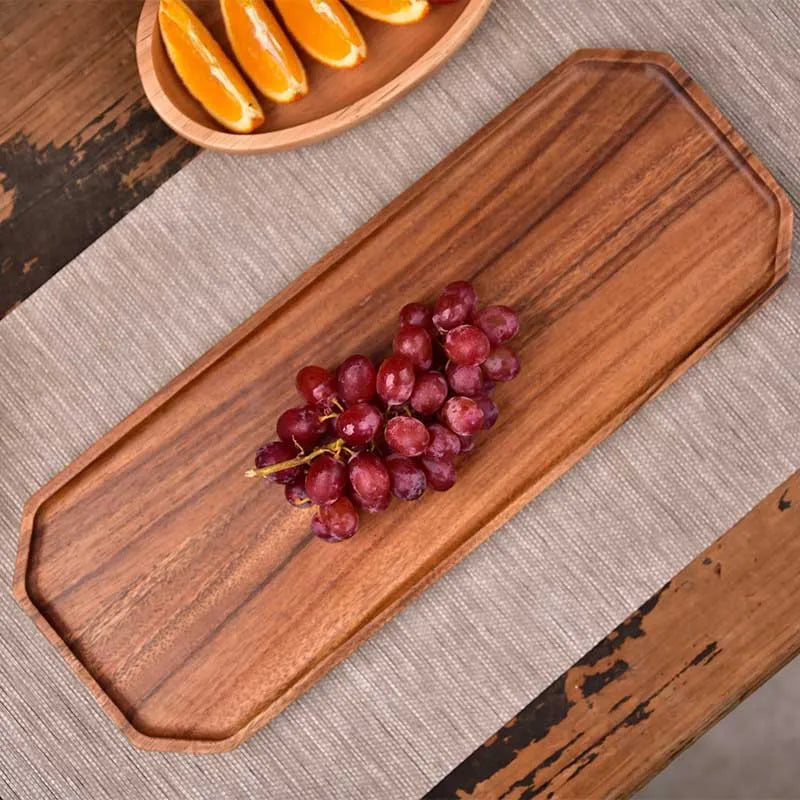 Bandejas de servir de madera de acacia natural, platos de madera octogonales y rectangulares para comida, café, postres, decoración y organizador de cocina