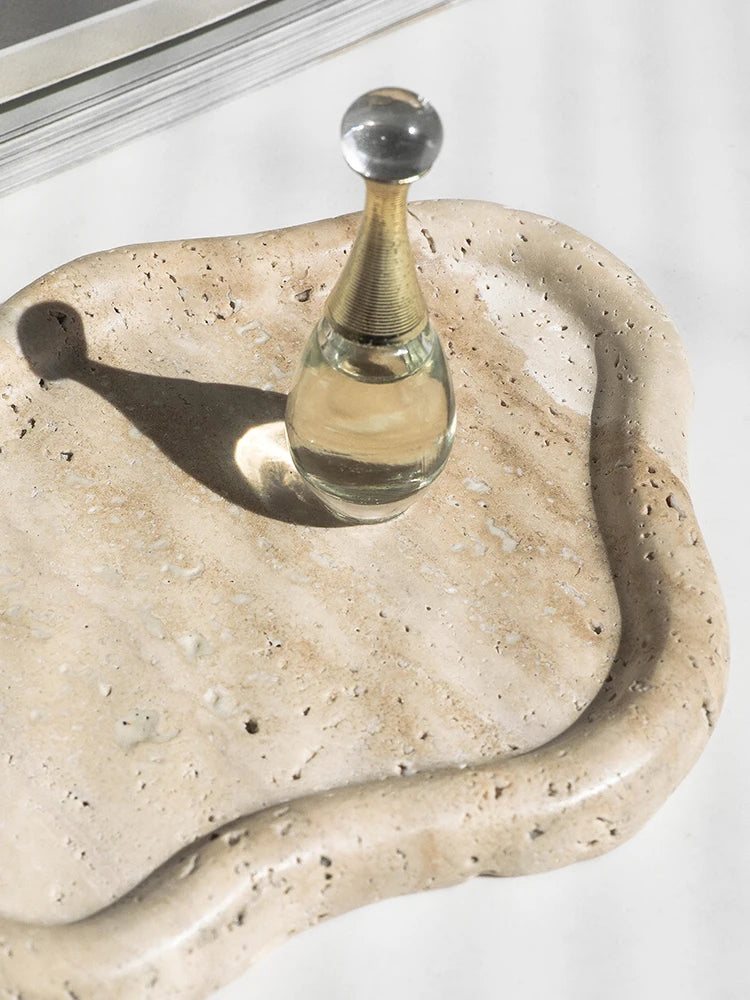 AhunderJiaz Bandeja de almacenamiento de travertino estilo nórdico Wabi-sabi, bandeja de almacenamiento para entrada, adorno decorativo, decoración de almacenamiento para el hogar