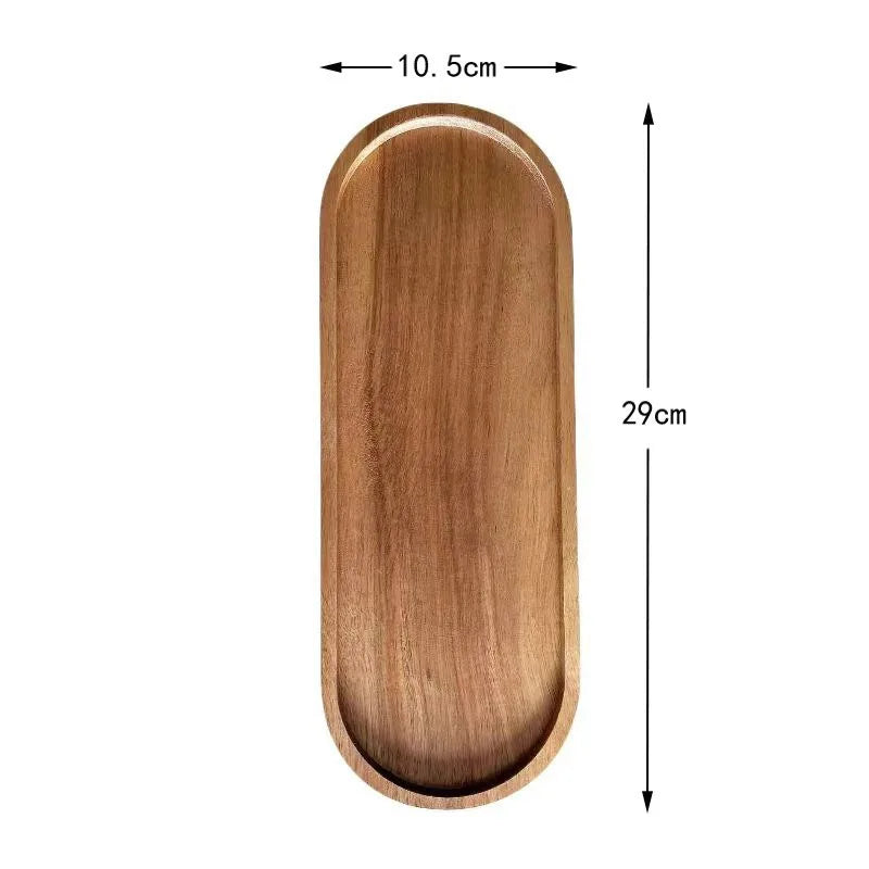 Bandeja decorativa de madera de acacia estilo Wabi Sabi, bandeja ovalada de madera natural para decoración de mesa, organizador pequeño