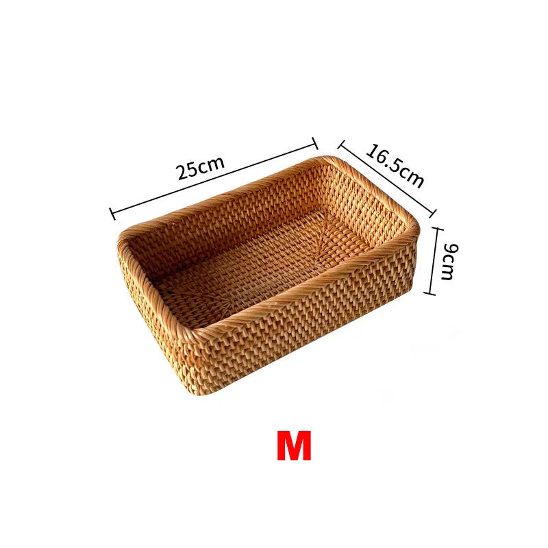 Cesta organizadora tejida a mano, cesta de mimbre, cesta rectangular de ratán, bandeja de almacenamiento, cesta para pan, frutas, picnic, caja de almacenamiento de cosméticos
