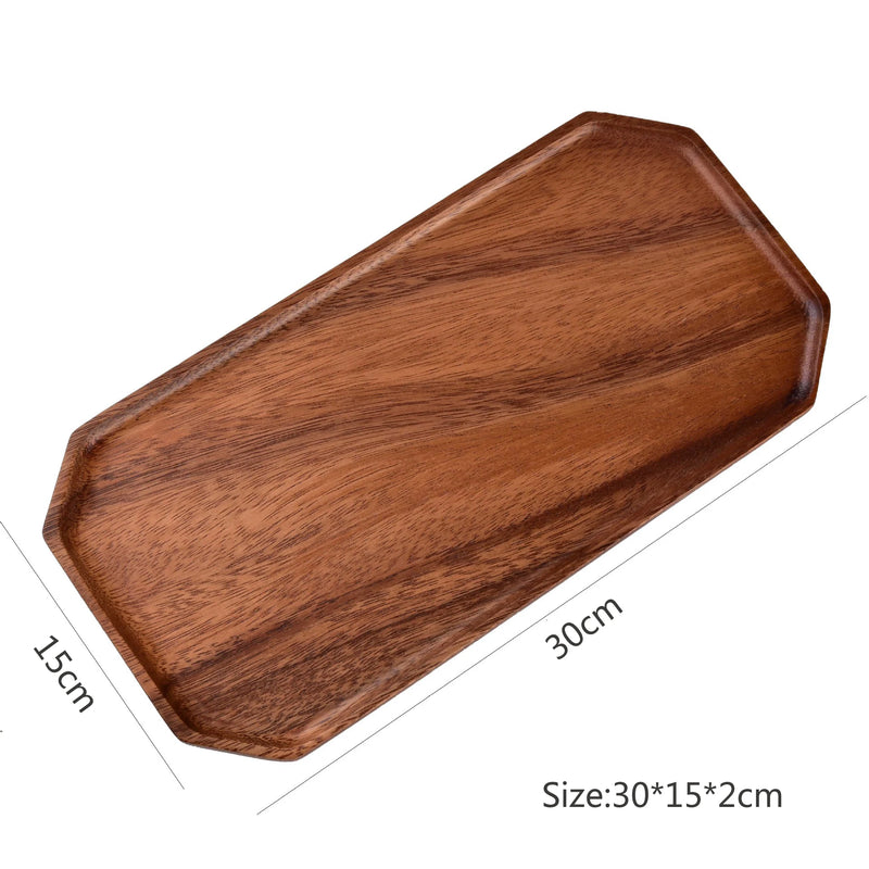 Bandejas de servir de madera de acacia natural, platos de madera octogonales y rectangulares para comida, café, postres, decoración y organizador de cocina