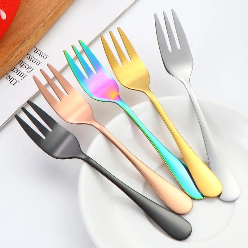 Juego de 6 tenedores para fruta y postre, pequeños y delicados para recibir invitados, set de mini tenedores de acero inoxidable