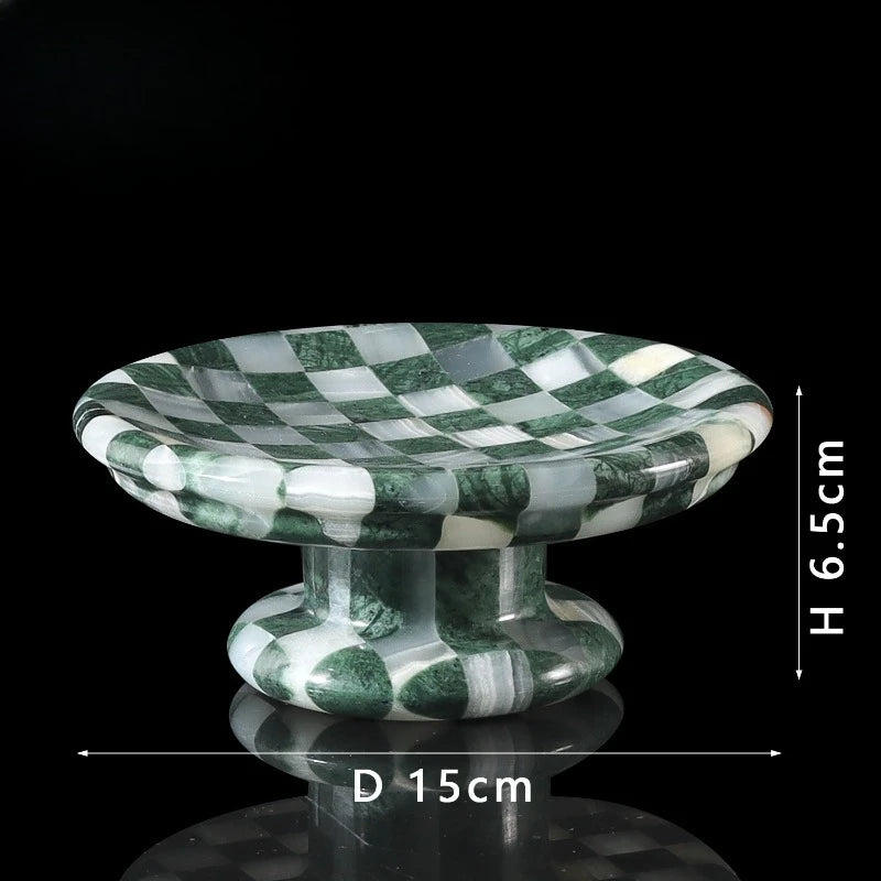 Bandeja nórdica vintage de mármol a cuadros, plato de postre y fruta de piedra de lujo hecho a mano, centro de mesa decorativo para el hogar, regalo