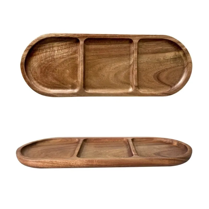 AFOURT-Bandejas de desayuno de madera de acacia con divisores-Diseño minimalista moderno, estilo decorativo y bandejas de vajilla