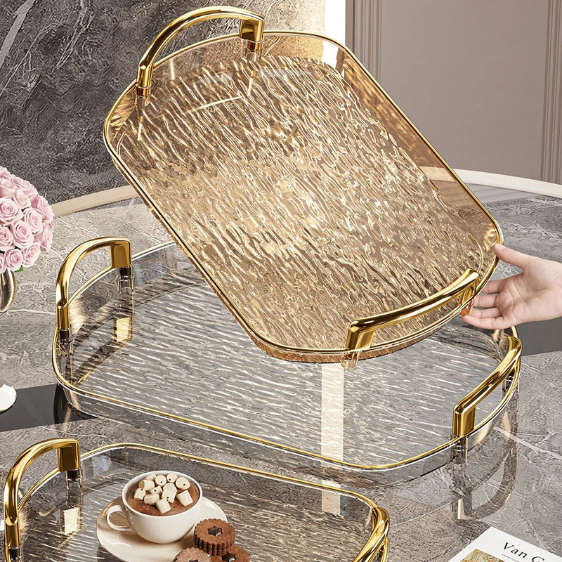 Bandeja de servir de plástico transparente con asas, bandeja versátil para té y comidas, ideal para el hogar, restaurantes y cafeterías.