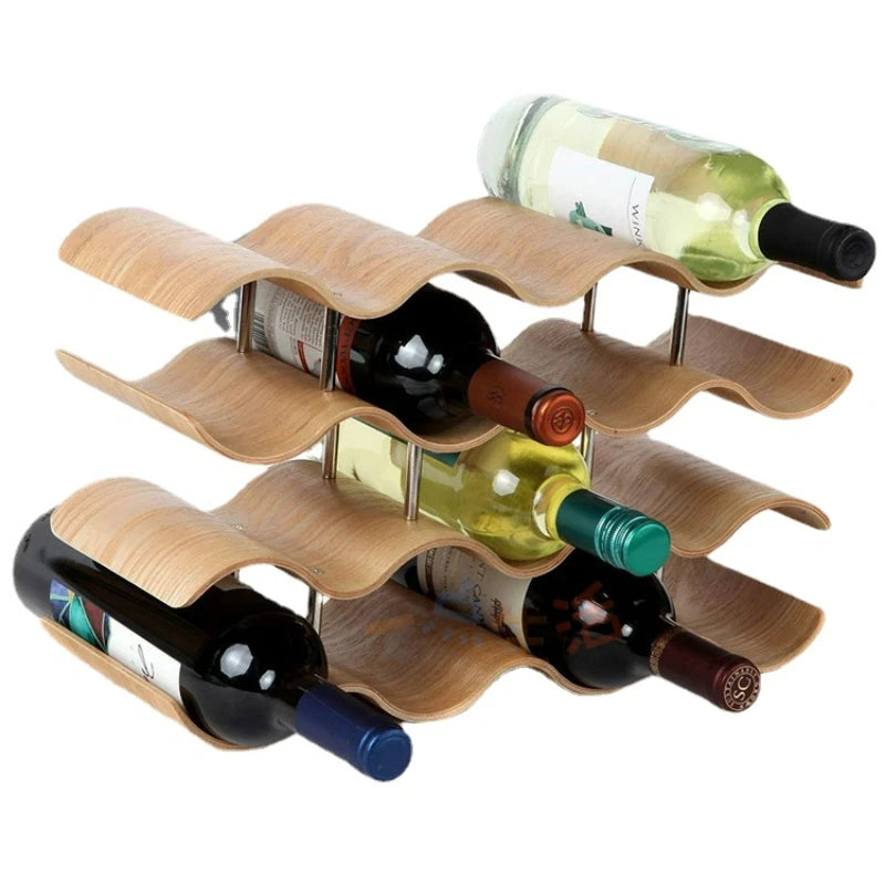 Botellero de madera para vino, estante de almacenamiento para restaurante, bar, mesa, botellero de madera maciza, estante creativo ondulado simple, estante para licores, adornos, regalo