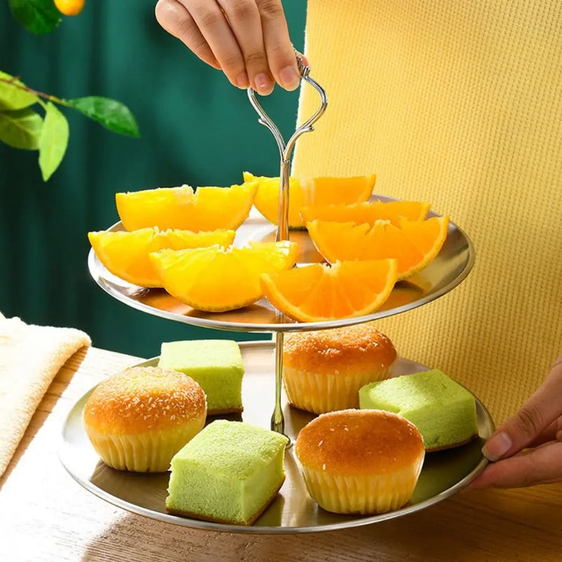 Soporte de acero inoxidable para pasteles de restaurante, expositor de postres desmontable, plato de frutas dorado y plateado, bandeja para aperitivos y dulces