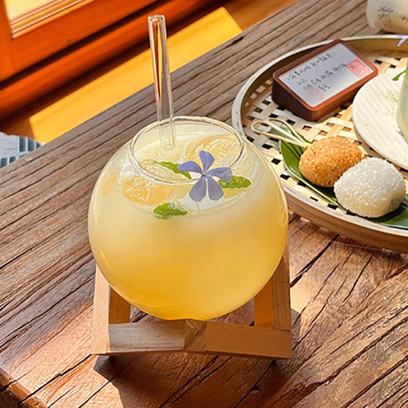 Copa de cóctel con soporte de madera, cristalería creativa para bar, taza para bebidas, vaso redondo para cóctel, zumo de luna y frutas