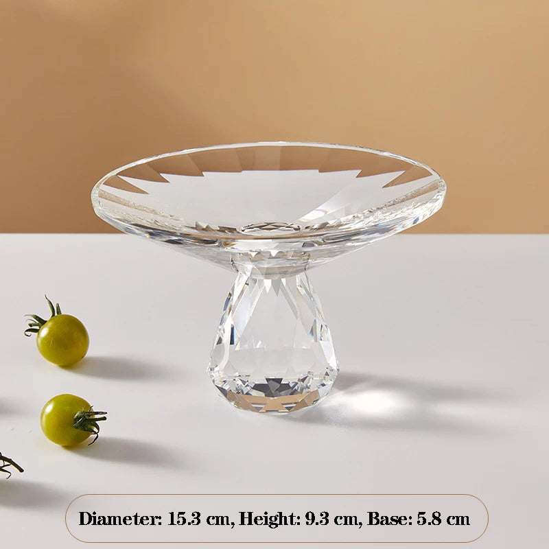 Plato de fruta de cristal transparente, bandeja con pedestal de lujo ligero para aperitivos y postres, bandeja de almacenamiento para entrada, plato decorativo para el hogar